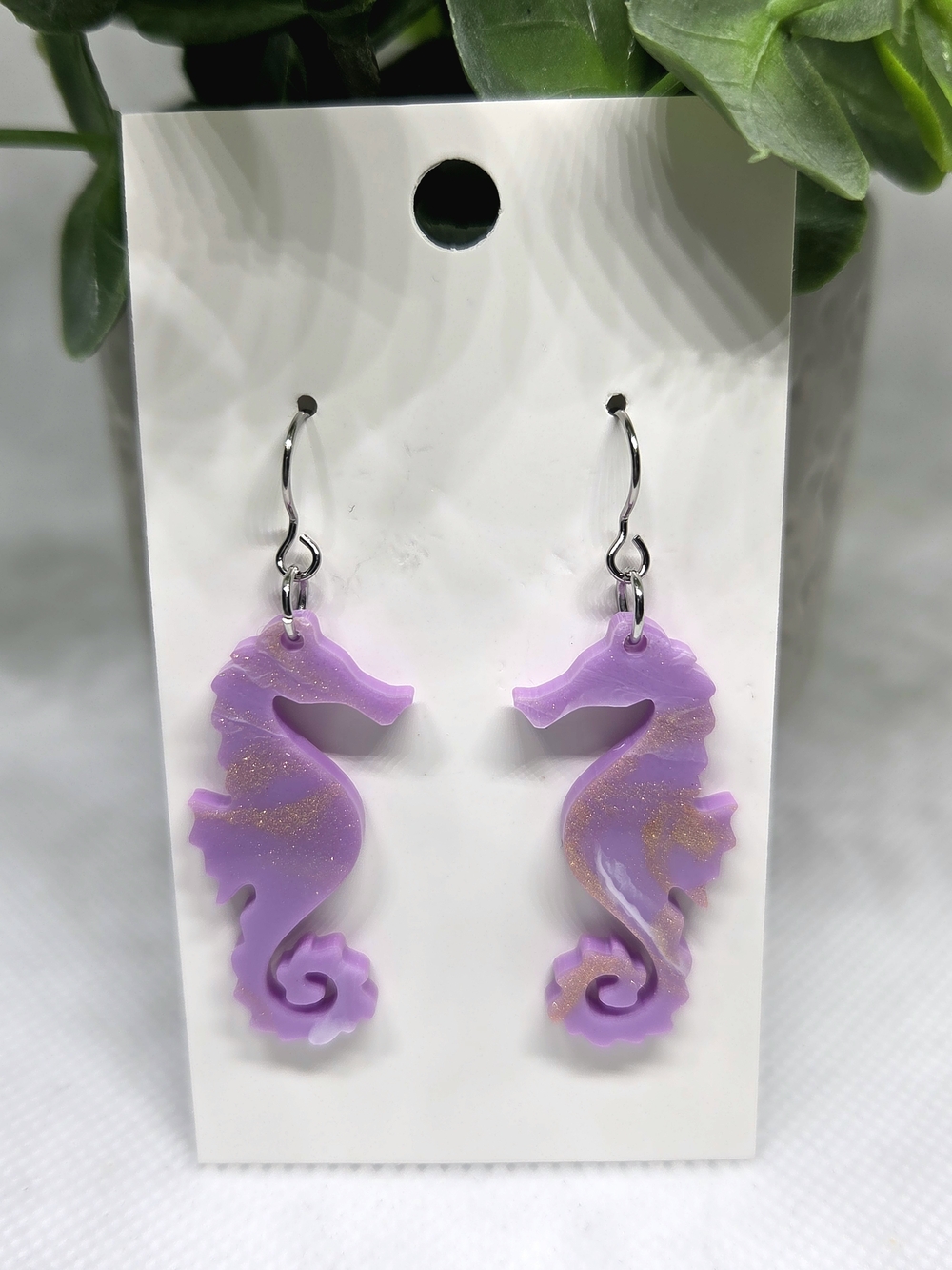 Purple Seahorse Dangle Earrings